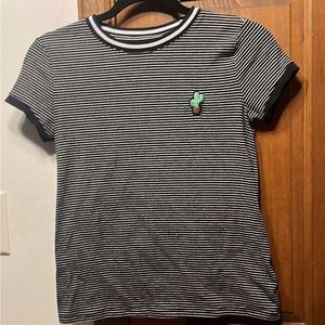 black and white striped with cactus patch t shirt size S